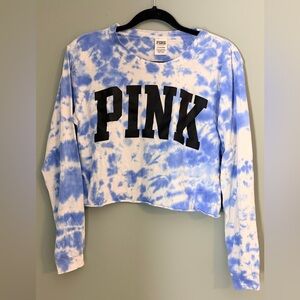 PINK Victoria's Secret Sky Blue Tie-Dye  Crop Top Long Sleeve